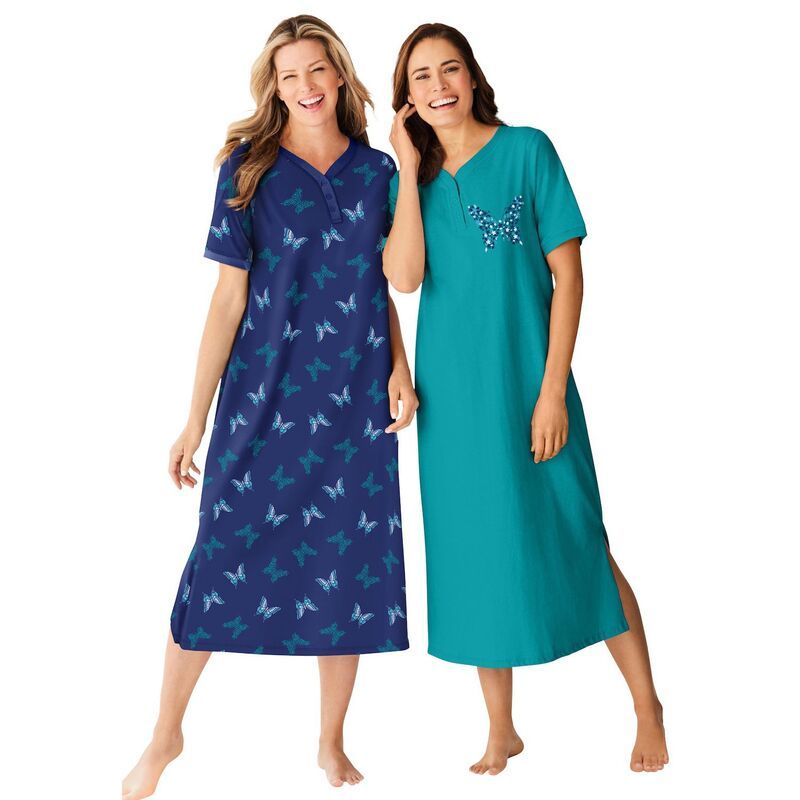 ドリームスアンドコー レディース アンダーウェア ナイトウェア プラスサイズ シャツ Dreams Co Plusize 2Pack Long Henley Sleepshirt Evening Bl