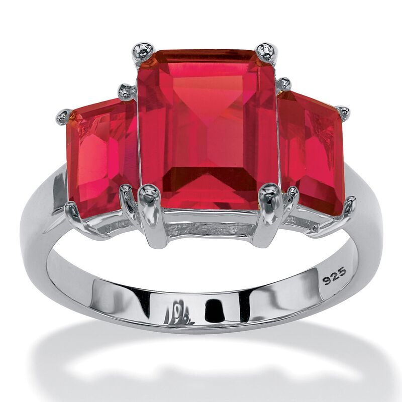 パームビーチジュエリー レディース アクセサリー リング PalmBeach Jewelry 925 Silver Simulated Birthstone 3Stone Ring July Ruby
