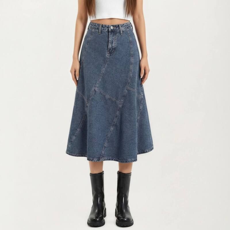 アンナカシ レディース ボトムスカート ハイウエスト パッチワーク ミディ デニム AnnaKaci Womens High Waist Denimidi Skirt with Patchwork S