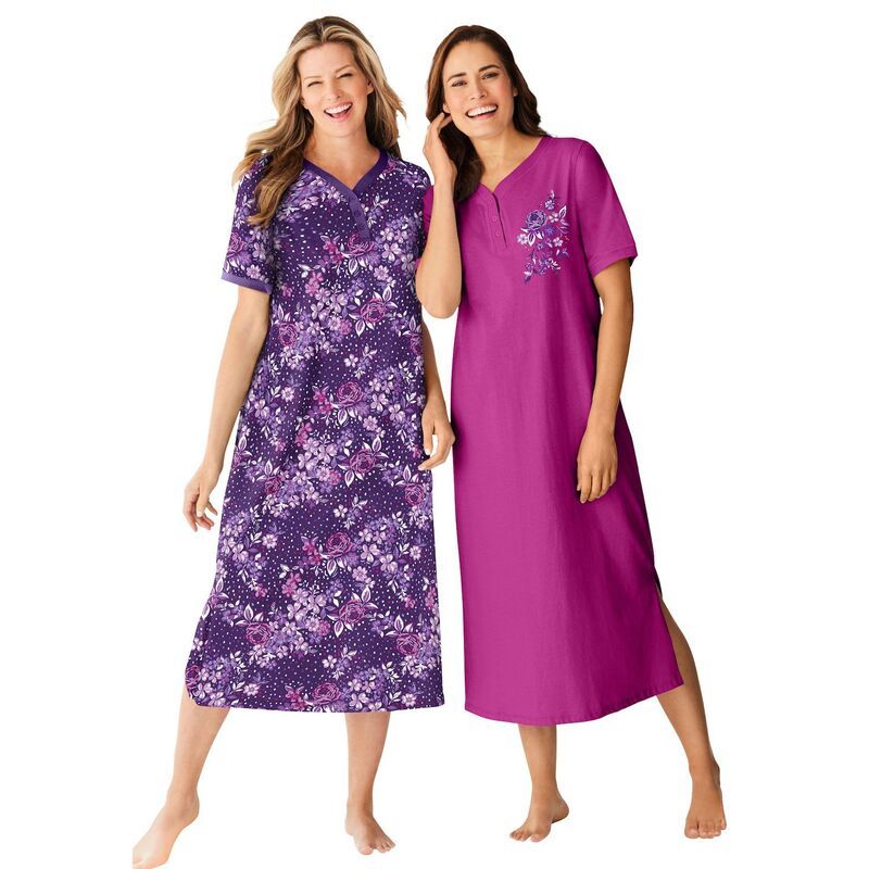 ドリームスアンドコー レディース アンダーウェア ナイトウェア プラスサイズ シャツ Dreams Co Plusize 2Pack Long Henley Sleepshirt Rich Viole
