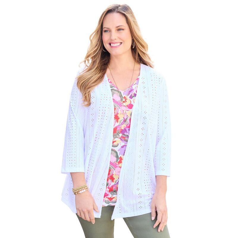 キャサリンズ レディース アウター ニット・セーター プラスサイズ カーディガン Catherines Womens Plusizeyelet Cardigan Knitank Duet Yellow