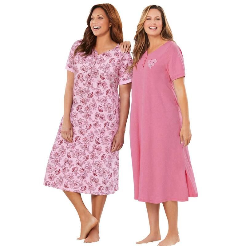 ドリームスアンドコー レディース アンダーウェア ナイトウェア プラスサイズ シャツ Dreams Co Plusize 2Pack Long Henley Sleepshirt Dazzling P