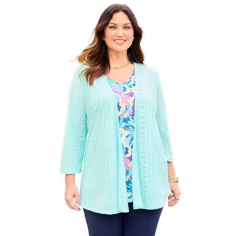 キャサリンズ レディース アウター ニット・セーター プラスサイズ カーディガン Catherines Womens Plusizeyelet Cardigan Knitank Duet Blue W
