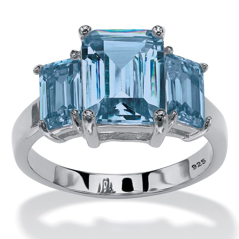 パームビーチジュエリー レディース アクセサリー リング PalmBeach Jewelry 925 Silver Simulated Birthstone 3Stone Ring March Aqu