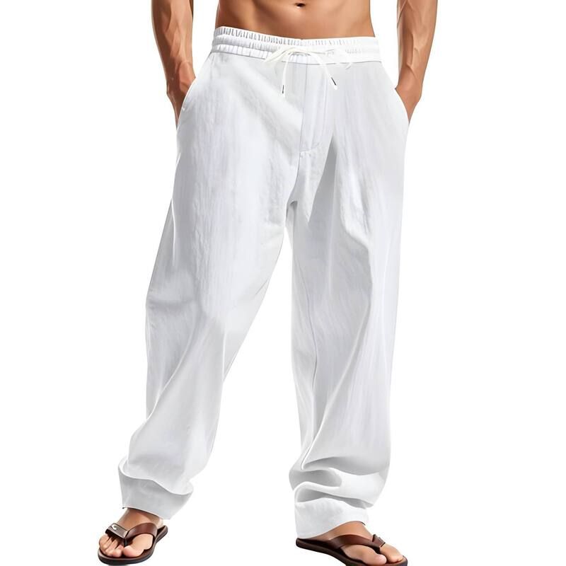メガリテイラー レディース ボトムス カジュアルパンツ リネン MegaRetailer Mens Elastic Waist Linen Pants White ホワイト