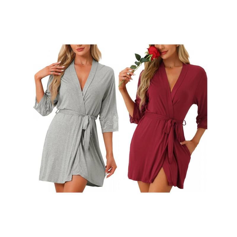 インスパイア シック レディース アンダーウェア ナイトウェア コットン INSPIRE CHIC 2Pcs Womens Robe Cotton Short Bathrobe Lightweight