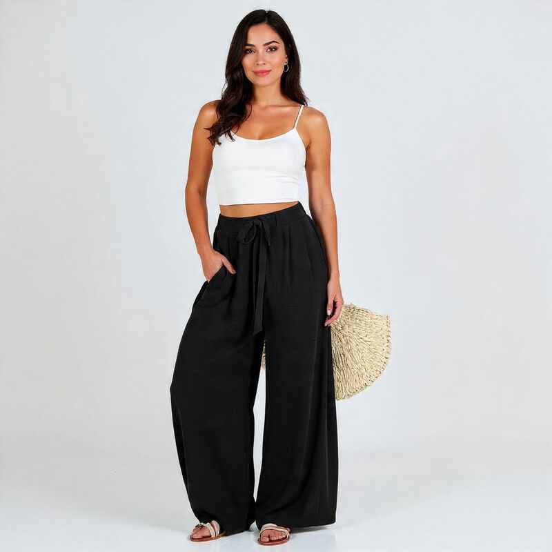 メガリテイラー レディース ボトムス カジュアルパンツ リラックスフィット MegaRetailer Womens Relaxed Fit Palazzo Pants Black ブラック