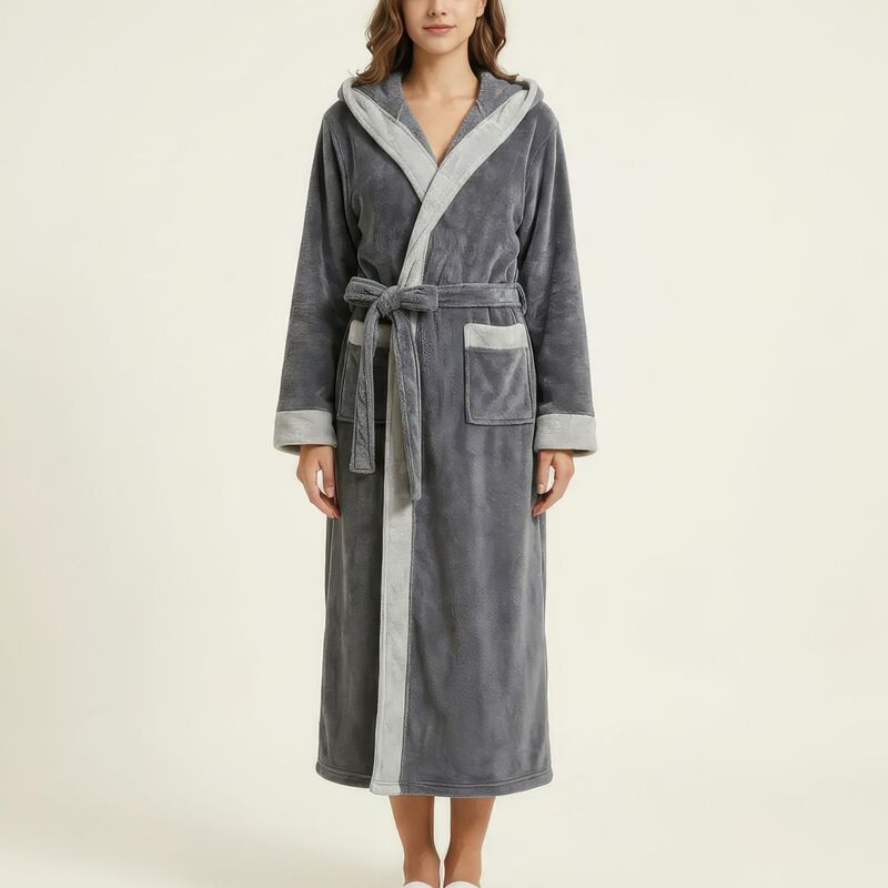 アンナカシ レディース アンダーウェア ナイトウェア プラスサイズ コントラスト フリース AnnaKaci Womens Long Plushooded Robe with Contrastrim