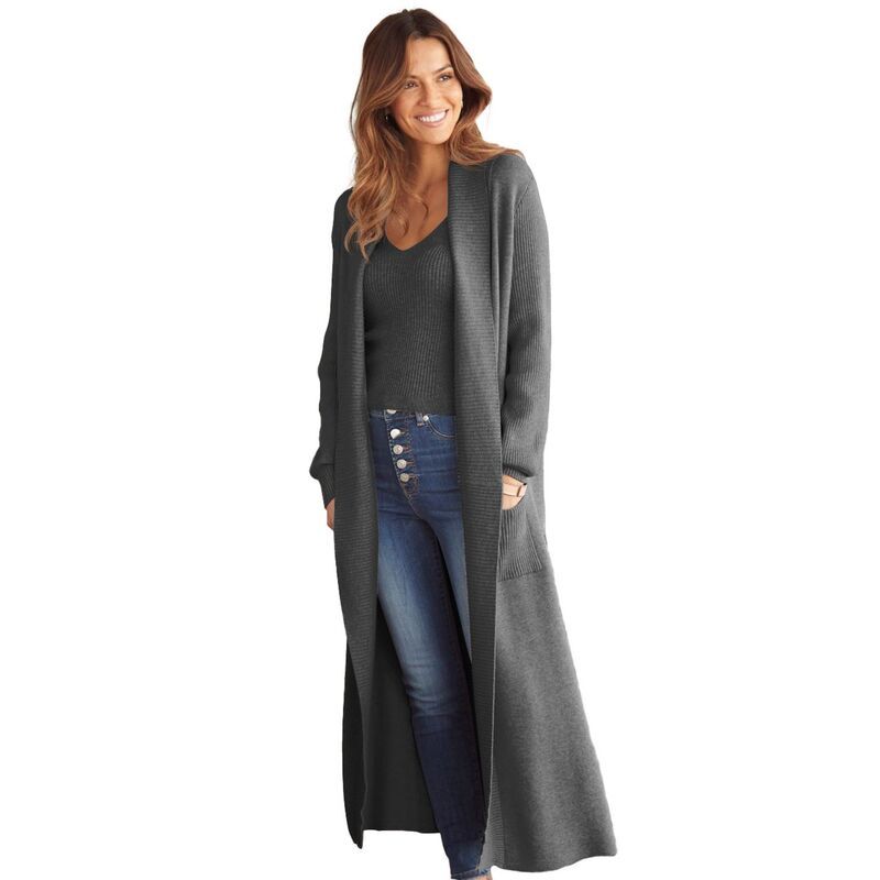 ラスカーナ レディース アウター ニット・セーター カーディガン Lascana Womens Long Knit Cardigan Charcoal Grey チャコール