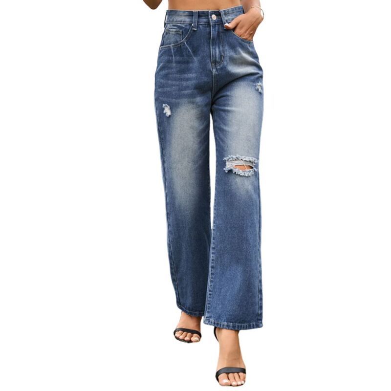 ジョイジョイ レディース ボトムス カジュアルパンツ ジーンズ ハイウエスト JoyJoy Women Casual Distressed WideLeg Jeans HighWaisted Slim