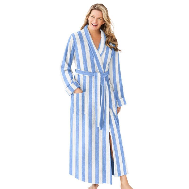 ドリームスアンドコー レディース アンダーウェア ナイトウェア プラスサイズ パイル Dreams Co Plusize Long Terry Robe French Blue Stripe ブルー