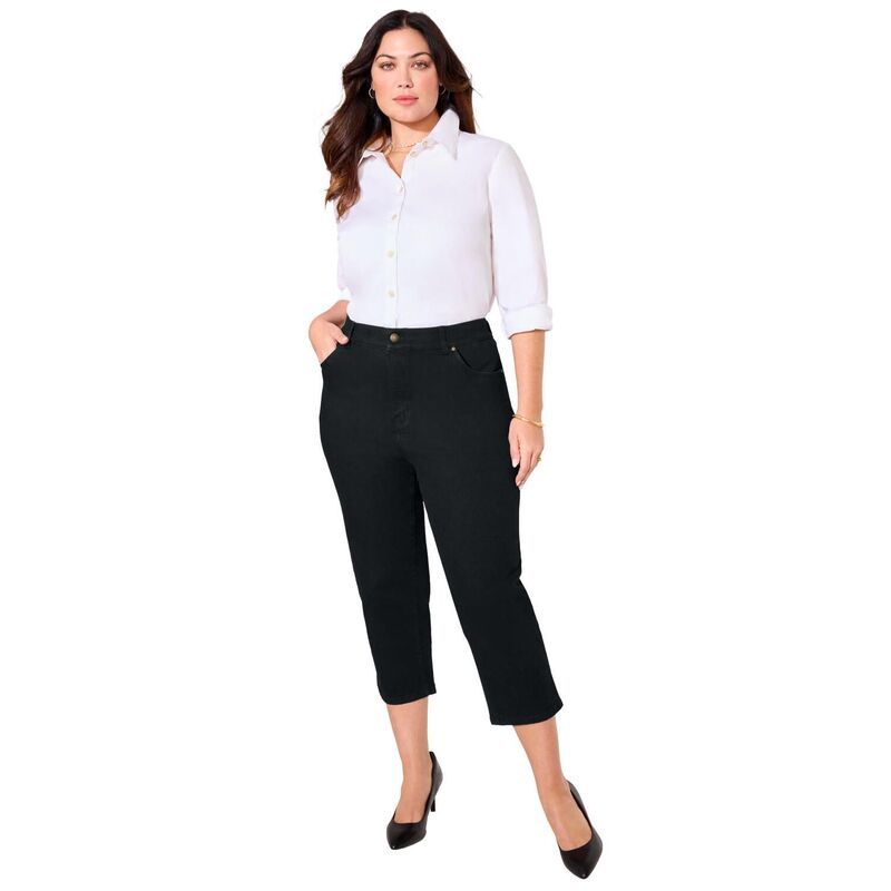キャサリンズ レディース ボトムス カジュアルパンツ プラスサイズ キャップ Catherines Womens Plusize Right Fit Curvy Jean Capri Black ブラ
