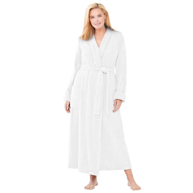 ドリームスアンドコー レディース アンダーウェア ナイトウェア プラスサイズ パイル Dreams Co Plusize Long Terry Robe White ホワイト
