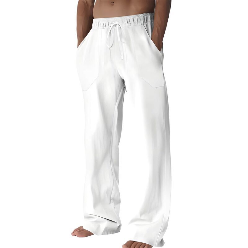 メガリテイラー レディース ボトムス カジュアルパンツ ストレート リネン MegaRetailer Menstraight Leg Linen Casual Pants White ホワイト