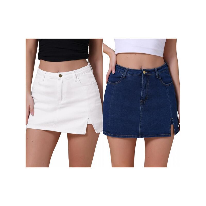 インスパイア シック レディース ボトムスカート サイドスリット A ライン ミニ デニム INSPIRE CHIC 2 Packs Womens Jean Skort High Waisted AL