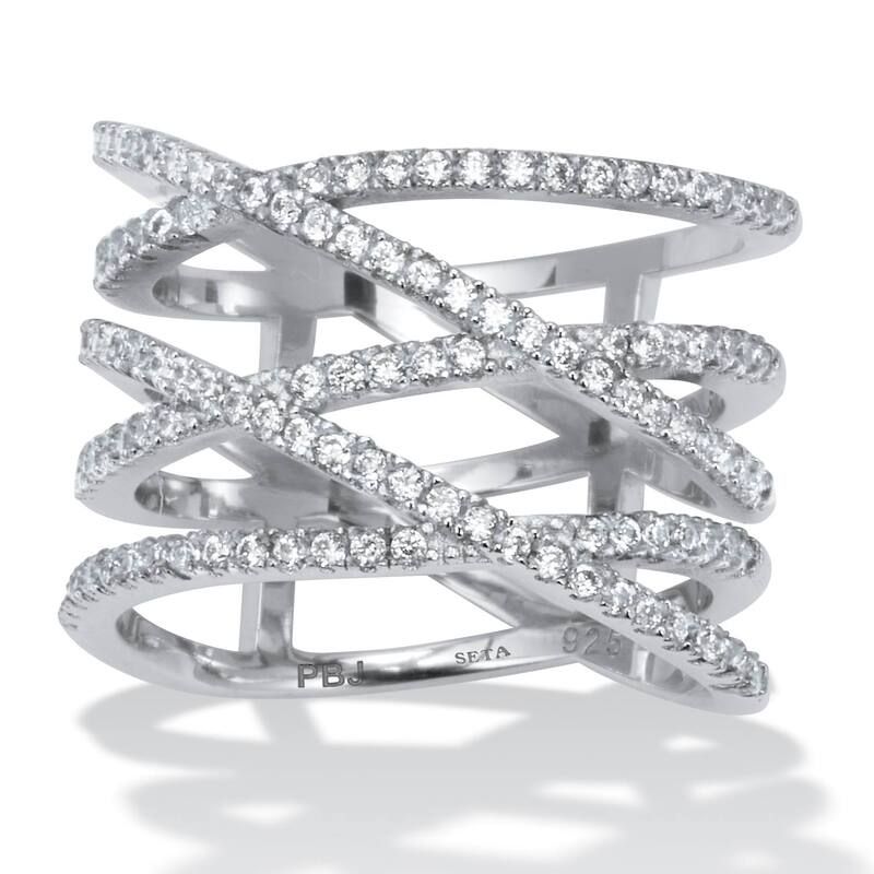 パームビーチジュエリー レディース アクセサリー リング PalmBeach Jewelry 055 TCW Round Cubic Zirconia Sterling Silver Five Row