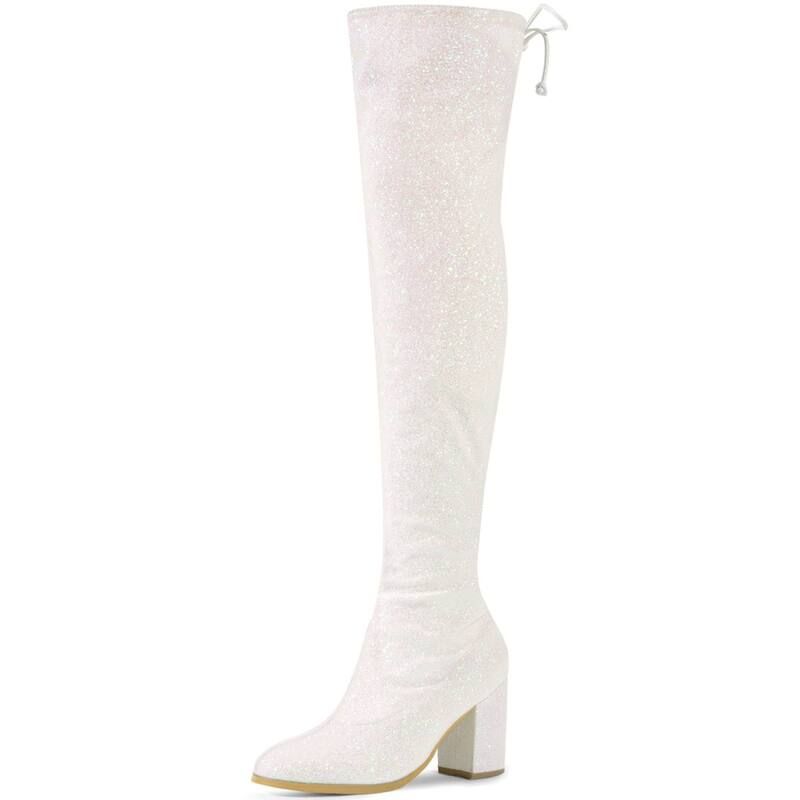 アレグラ ケー レディース シューズ ブーツ・レインブーツ ヒール ALLEGRA K Womens Glitter Boots Round Toe Chunky Heel Over the Knee