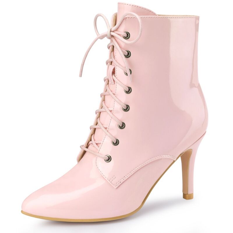 アレグラ ケー レディース シューズ ブーツ・レインブーツ アンクル レース ヒール ALLEGRA K Womens Lace Up Boots Pointed Toe Stiletto Heel
