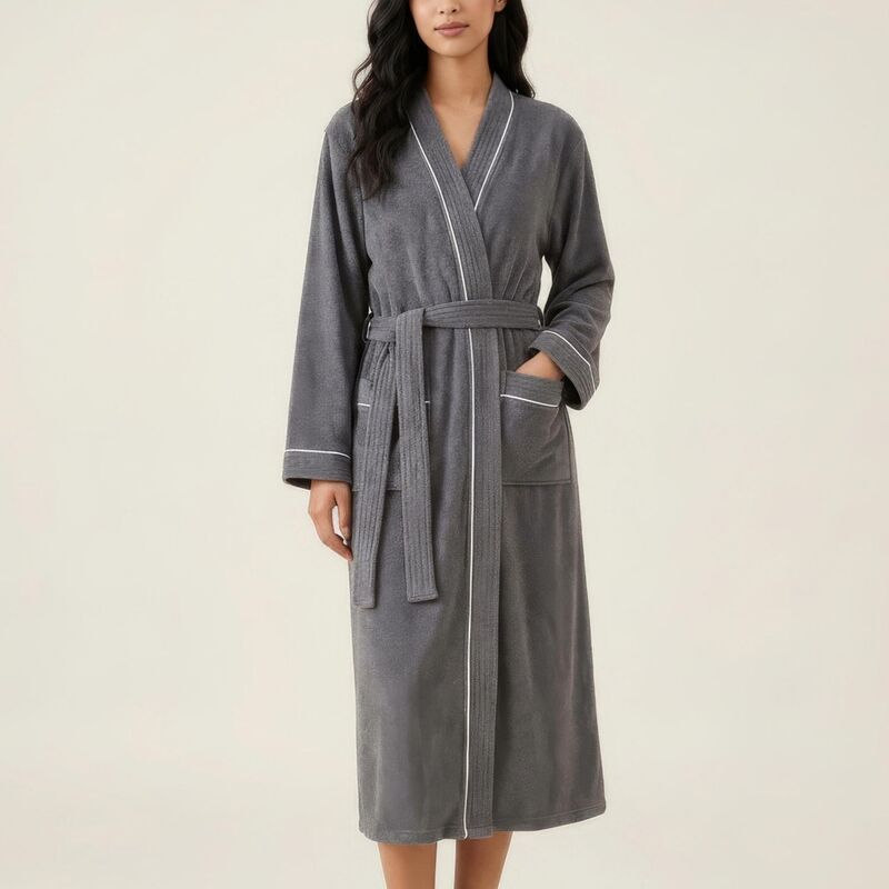 アンナカシ レディース アンダーウェア ナイトウェア コントラスト AnnaKaci Womens Long Lightweight Robe with Contrastrim Tie Waist B