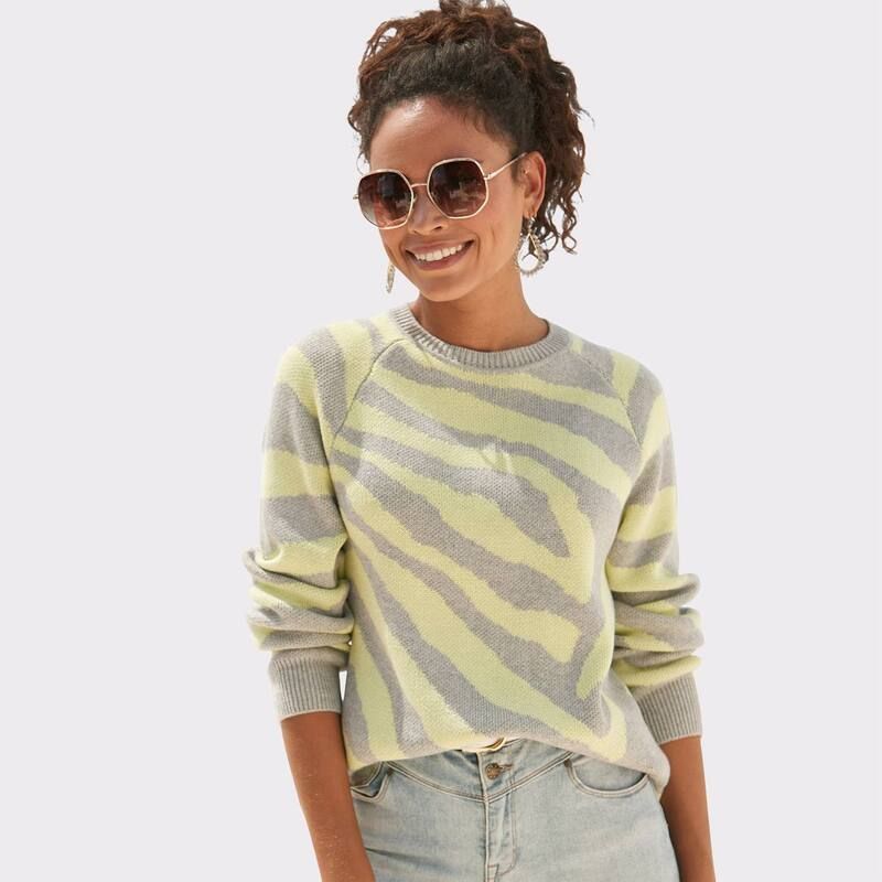 ラスカーナ レディース アウター ニット・セーター プリント Lascana Womens Zebra Print Sweater Grey Lime グレー