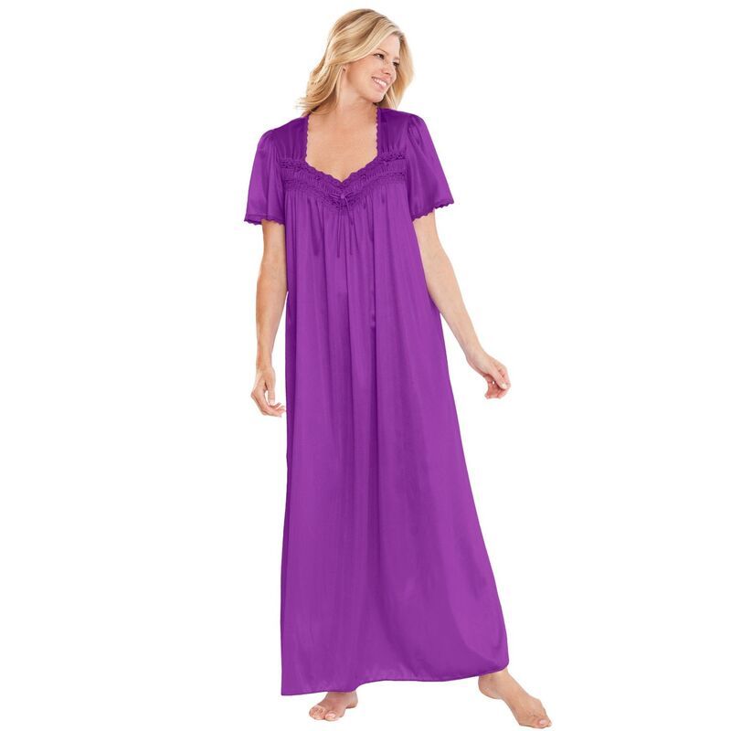 オンリーネセシティーズ レディース アンダーウェア ナイトウェア プラスサイズ シルク レース Only Necessities Plusize Long Silky LaceTrim Gown Fr