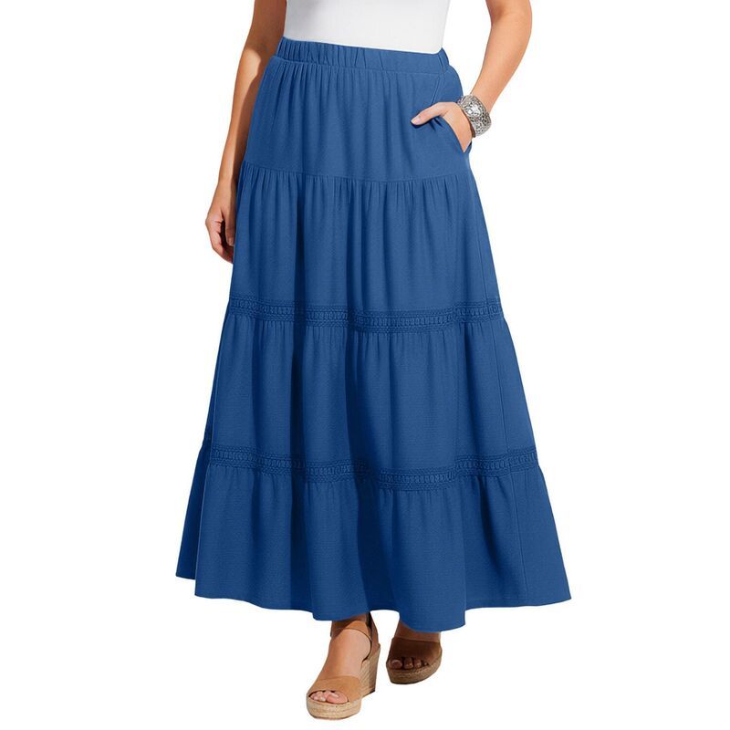 キャサリンズ レディース ボトムスカート ティアード プラスサイズ ニット Catherines Womens Plusize Knit Gauze Tiered Skirt Royal Navy ネ