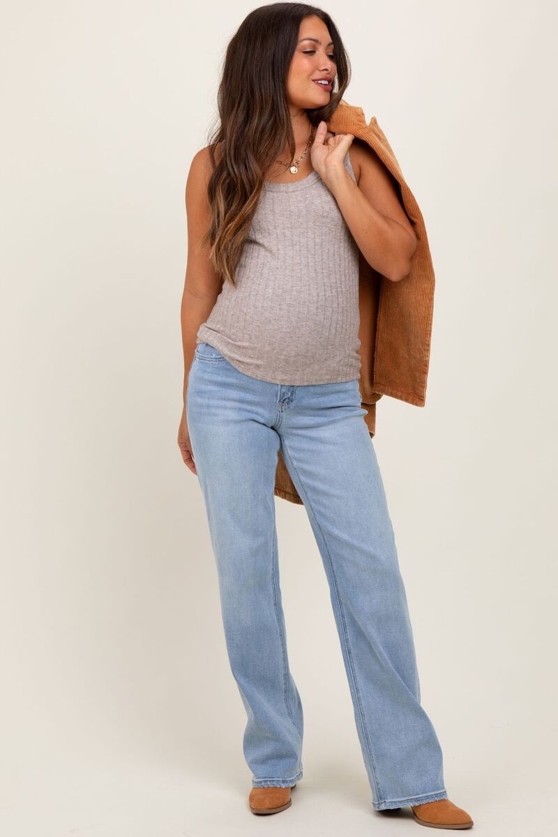 ピンクブラッシュ レディース ボトムス デニムパンツ ストレート マタニティ ジーンズ PinkBlush Maternity Blue Washed Relaxed Straight Leg Mat