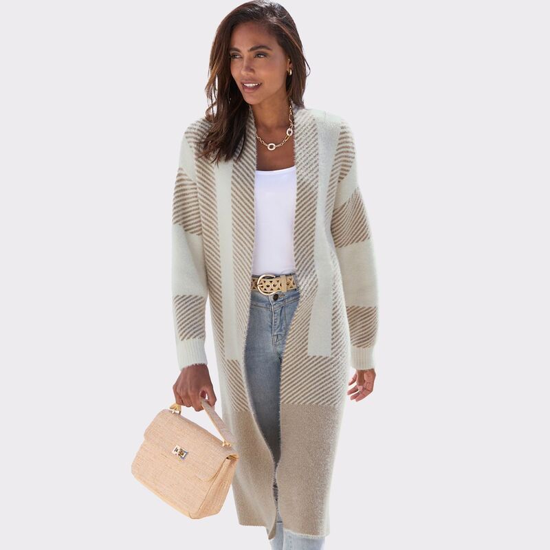 ラスカーナ レディース アウター ニット・セーター カーディガン Lascana Womens Color Block Stripe Cardigan Ivory Beige アイボリー
