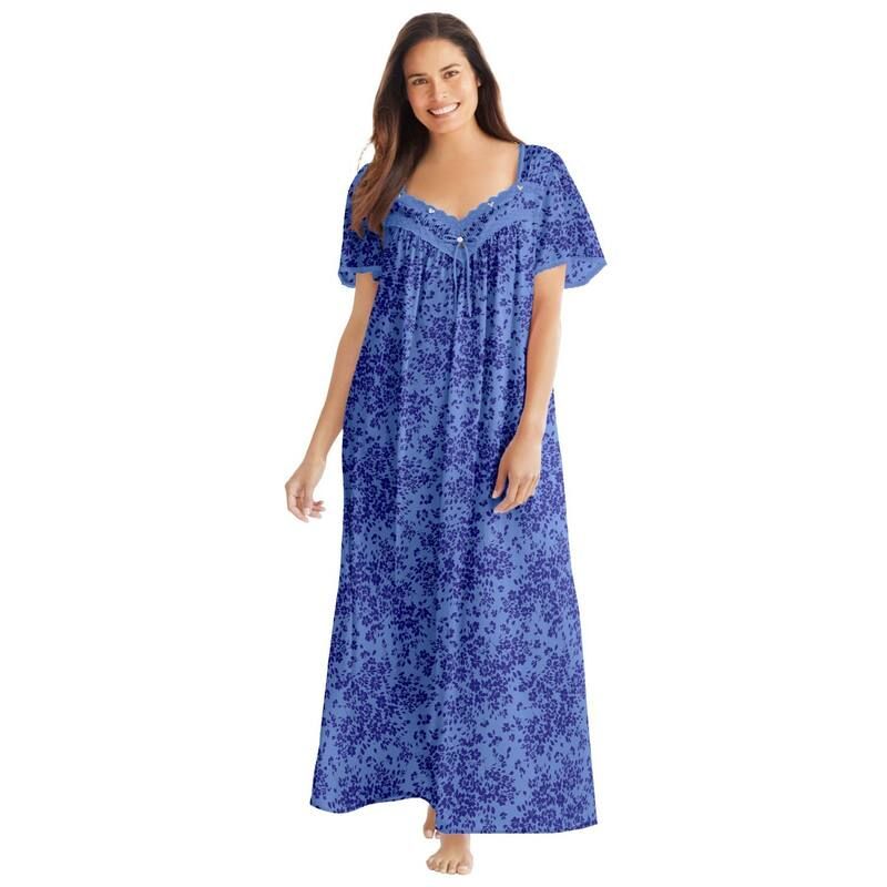 オンリーネセシティーズ レディース アンダーウェア ナイトウェア プラスサイズ シルク レース Only Necessities Plusize Long Silky LaceTrim Gown Fr