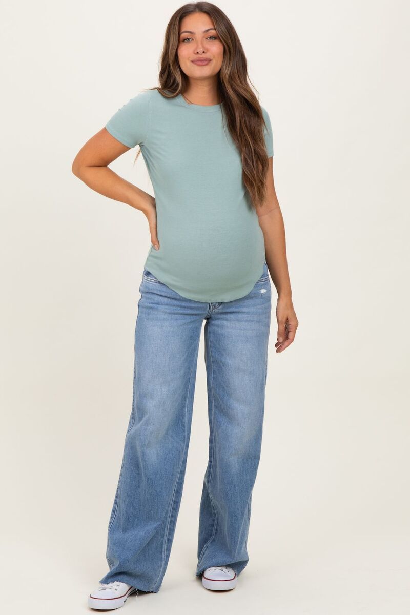 ピンクブラッシュ レディース ボトムス デニムパンツ マタニティ ジーンズ PinkBlush Maternity Wash Mid Rise Clean Cut Raw Hem Wide Mater