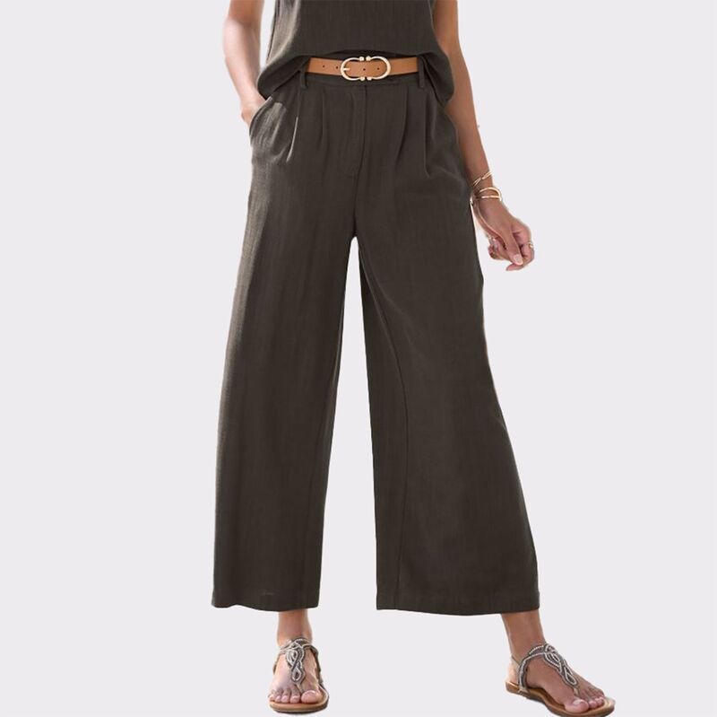 ラスカーナ レディース ボトムス カジュアルパンツ ワイドレッグ リネン Lascana Womens Wide Leg Linen Pants Olive オリーブ