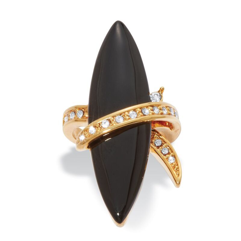 パームビーチジュエリー レディース アクセサリー リング PalmBeach Jewelry Wrapped Marquise Onyx and Crystal GoldPlated Ring Yel