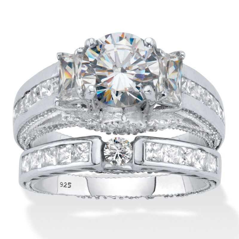 パームビーチジュエリー レディース アクセサリー リング PalmBeach Jewelry 380 Cttw Round Cut CZ Platinum Over Silver 2 Piece Br