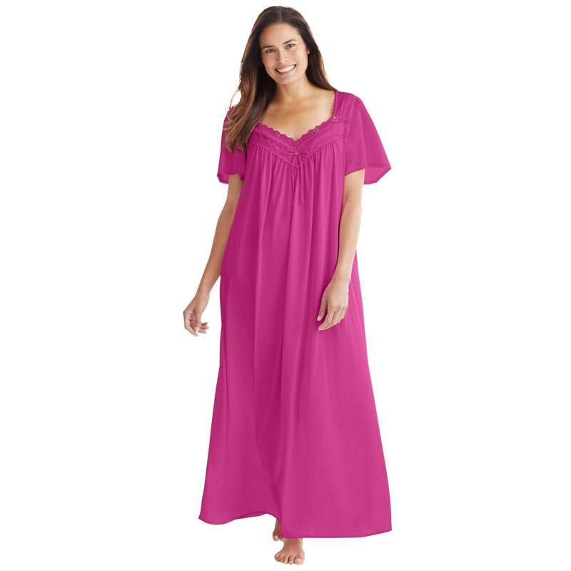オンリーネセシティーズ レディース アンダーウェア ナイトウェア プラスサイズ シルク レース Only Necessities Plusize Long Silky LaceTrim Gown Pa