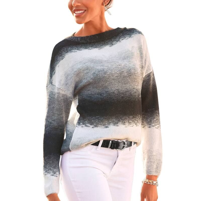 ラスカーナ レディース アウター ニット・セーター Lascana Womens Ombre Sweater Black And White ホワイト