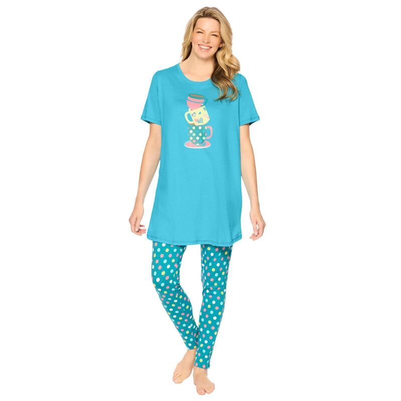 ドリームスアンドコー レディース アンダーウェア ナイトウェア プラスサイズ グラフィック Dreams Co Plusize Graphic Tunic PJ Set Caribbean Blue
