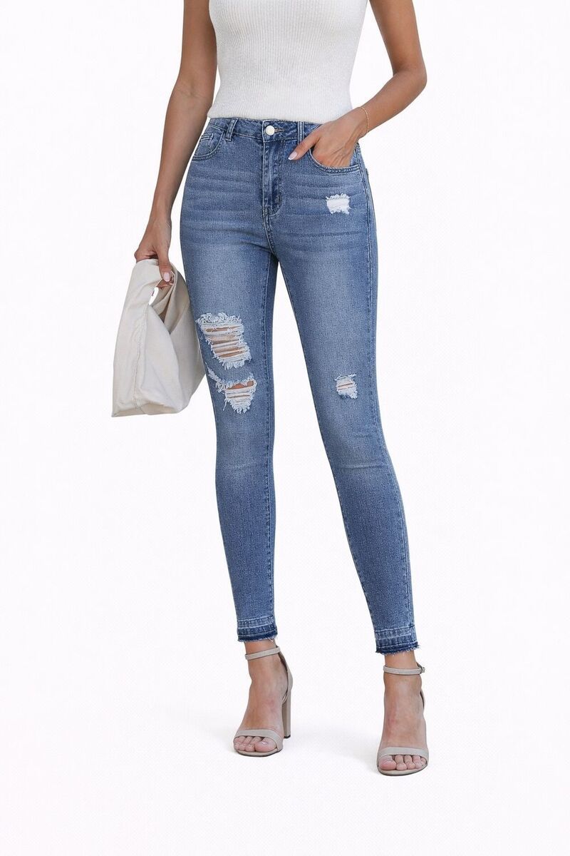 メガリテイラー レディース ボトムス デニムパンツ クロップド ジーンズ MegaRetailer Women Casual Croppedenim Jeans Reef Blue ブルー