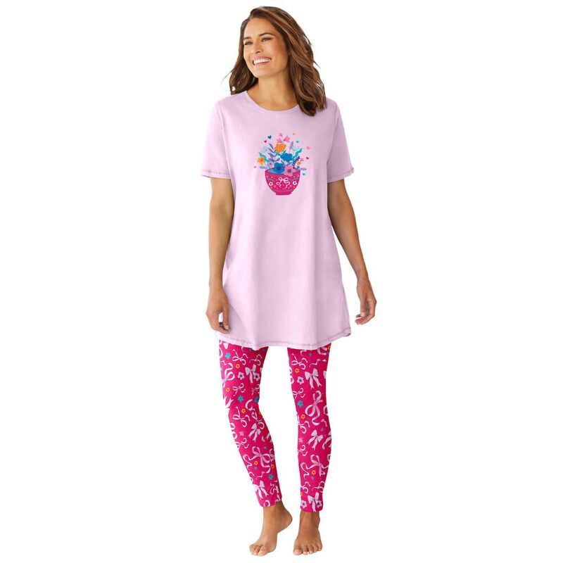 ドリームスアンドコー レディース アンダーウェア ナイトウェア プラスサイズ グラフィック Dreams Co Plusize Graphic Tunic PJ Set Shell Pink Bows