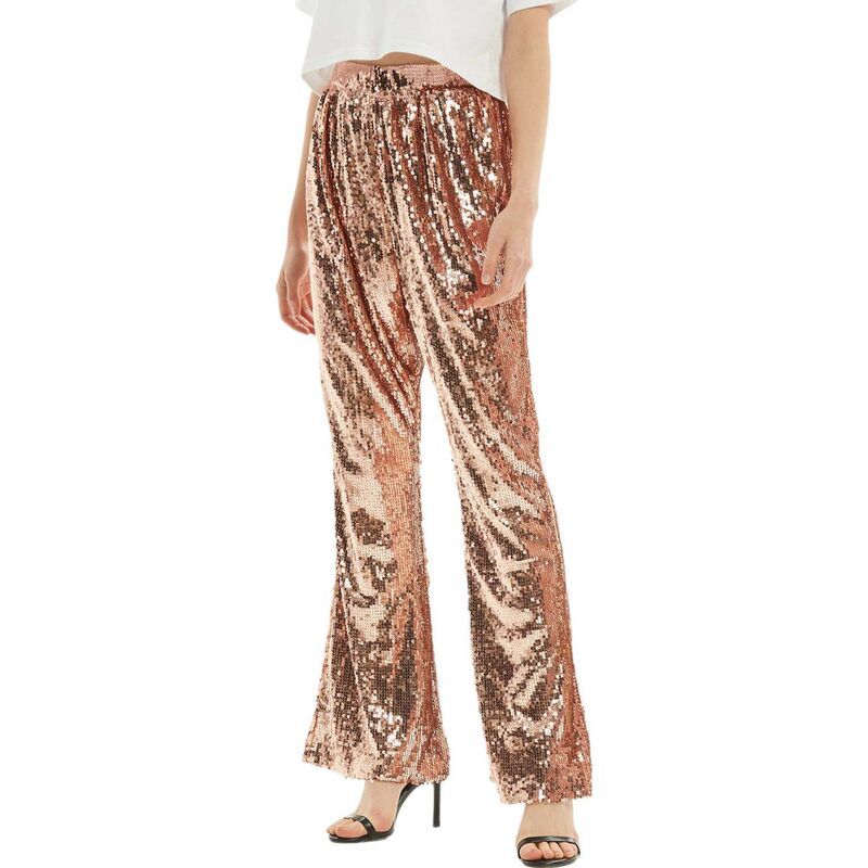 アンナカシ レディース ボトムス カジュアルパンツ ワイドレッグ スパンコール AnnaKaci Womensparkly Sequin Flare Wide Leg Pants Rose Gold