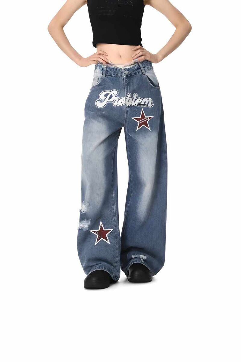 メガリテイラー レディース ボトムス デニムパンツ リラックスフィット MegaRetailer Women Relaxed Fit Patch Denim Pants Blue ブルー