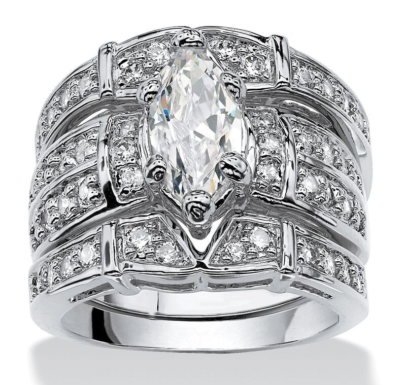 パームビーチジュエリー レディース アクセサリー リング PalmBeach Jewelry 305 TCW MarquiseCut Cubic Zirconia Silvertone Wedding