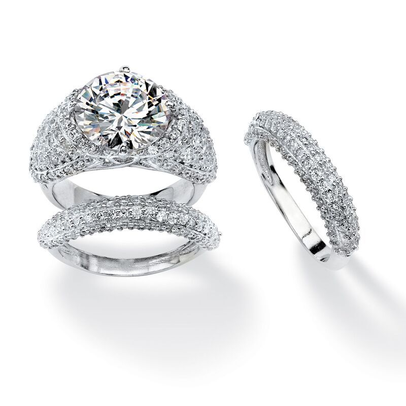 パームビーチジュエリー レディース アクセサリー リング PalmBeach Jewelry 922 TCW Round Cubic Zirconia Bridal Set PlatinumPlate