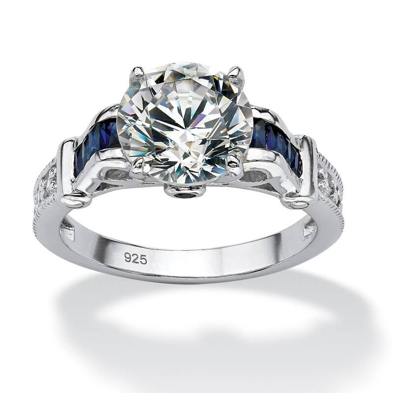 パームビーチジュエリー レディース アクセサリー リング PalmBeach Jewelry 501 TCW Round CZ and Sapphire Ring in Platinumplated