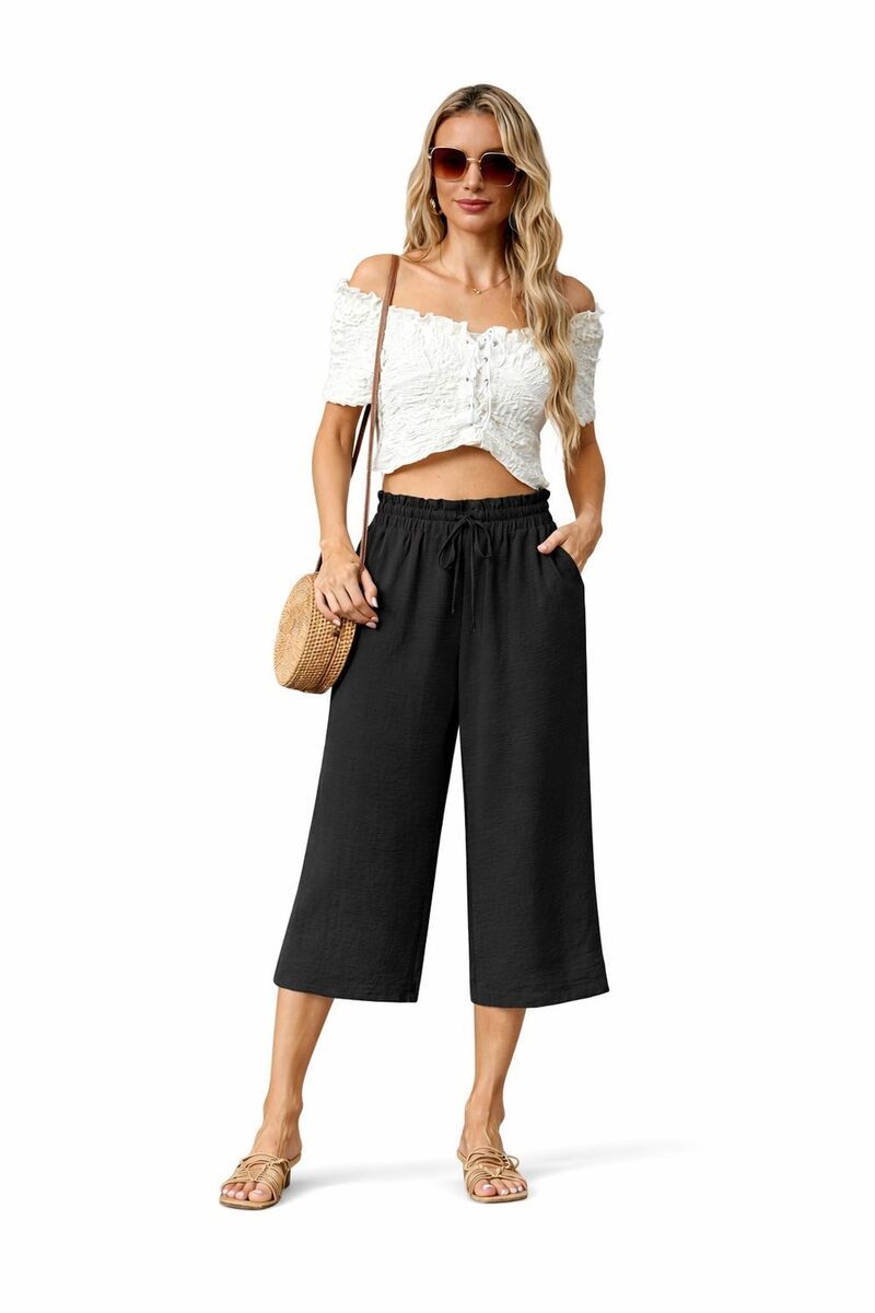 メガリテイラー レディース ボトムス カジュアルパンツ ワイドレッグ MegaRetailer Womens Loose Wide Leg Lounge Pants Black ブラック