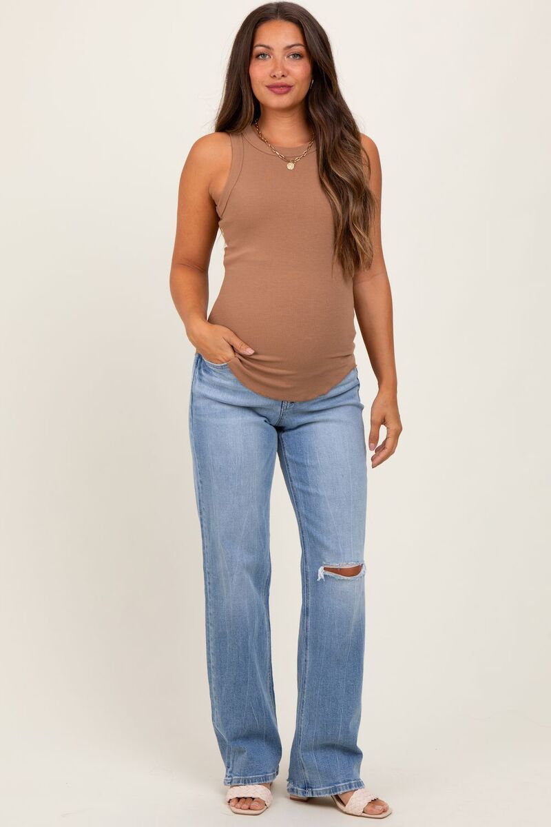 ピンクブラッシュ レディース ボトムス デニムパンツ スリムフィット ワイドレッグ マタニティ ジーンズ PinkBlush Maternity Blue Distressed Knee Slim F