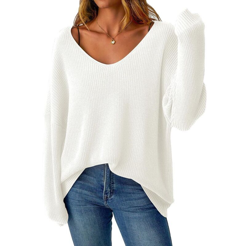 メガリテイラー レディース アウター ニット・セーター Vネック MegaRetailer Women s Falloose Fit VNeck Pullover Sweater White ホワイト