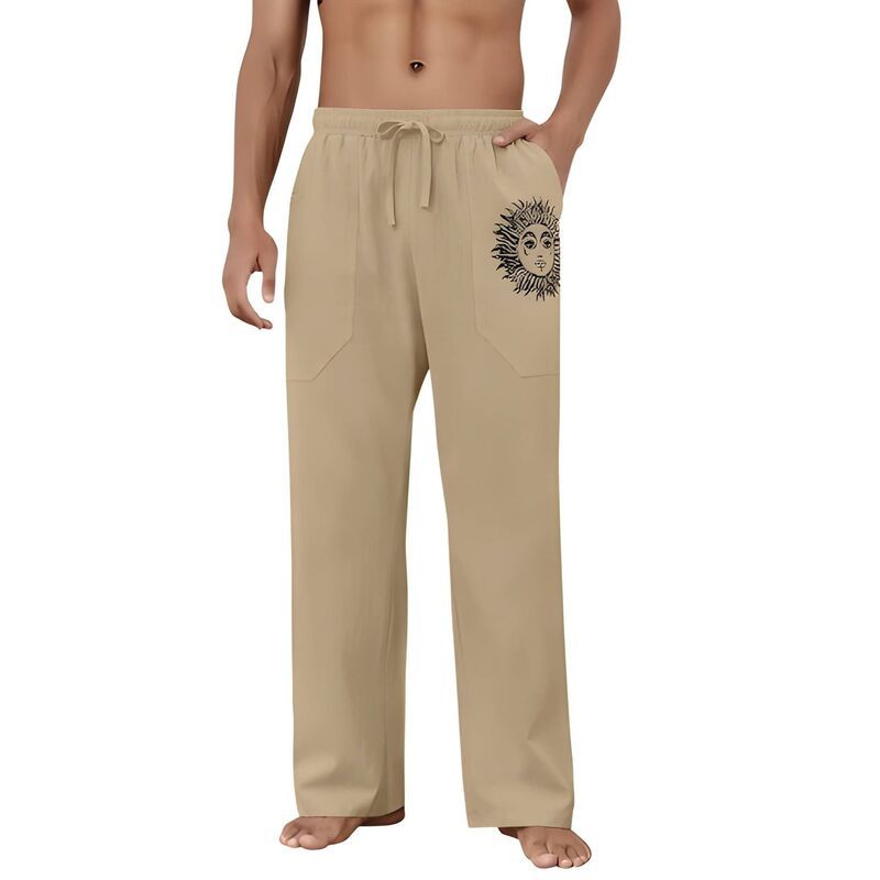 メガリテイラー レディース ボトムス カジュアルパンツ リネン MegaRetailer Mens Loose Fit Linen Casual Pants Coffee コーヒー