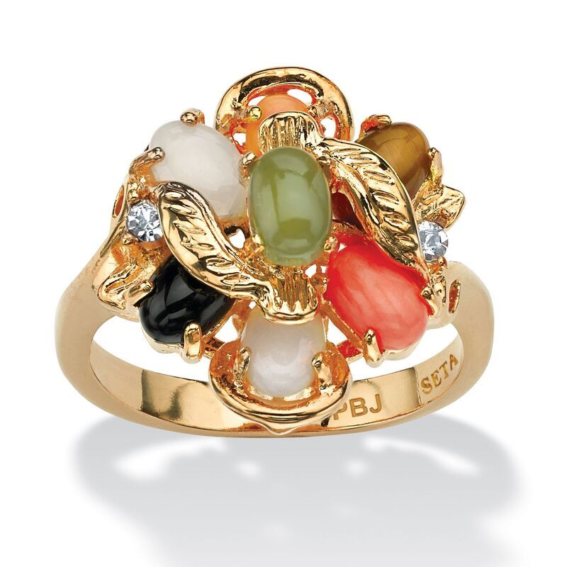 パームビーチジュエリー レディース アクセサリー リング PalmBeach Jewelry Coral Opal Jade Onyx and TigersEye ClusteringPlated G
