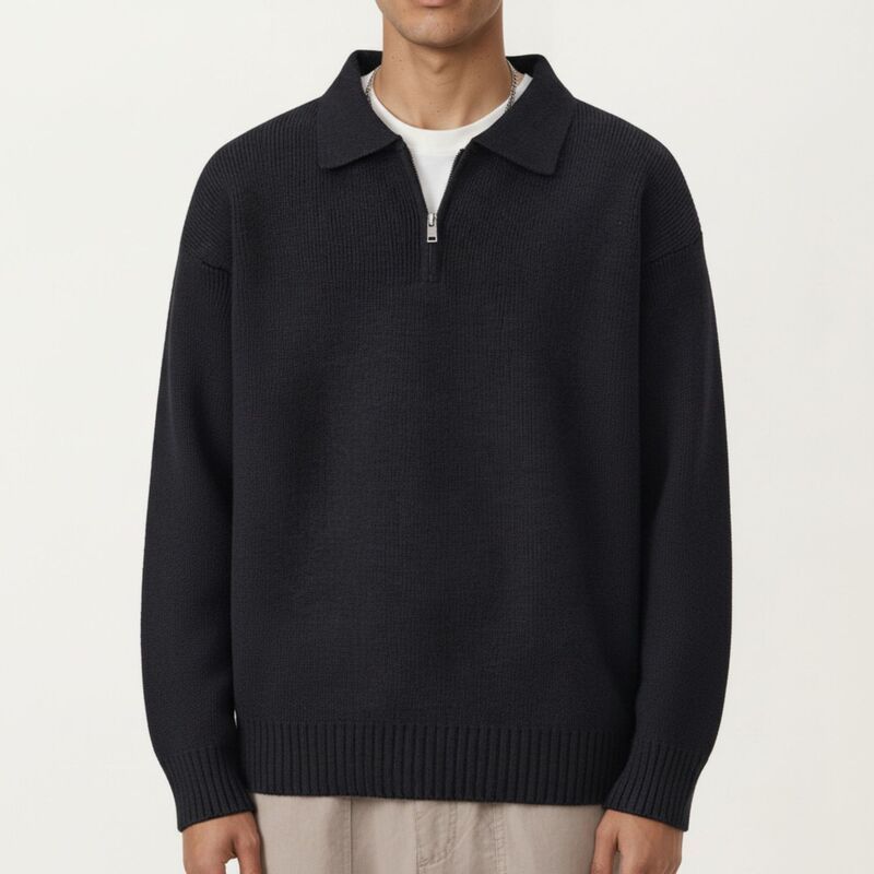 アンナカシ レディース アウター ニット・セーター リラックスフィット ハーフジップ リブ AnnaKaci Mens Long Sleeve Collared Quarter Zip Knit Pu