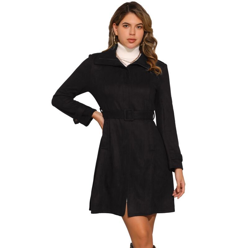 アレグラ ケー レディース アウター ジャケット・ブルゾン スエード コート ALLEGRA K Faux Suede Coat for Womens Belted Long Zipper Jacke